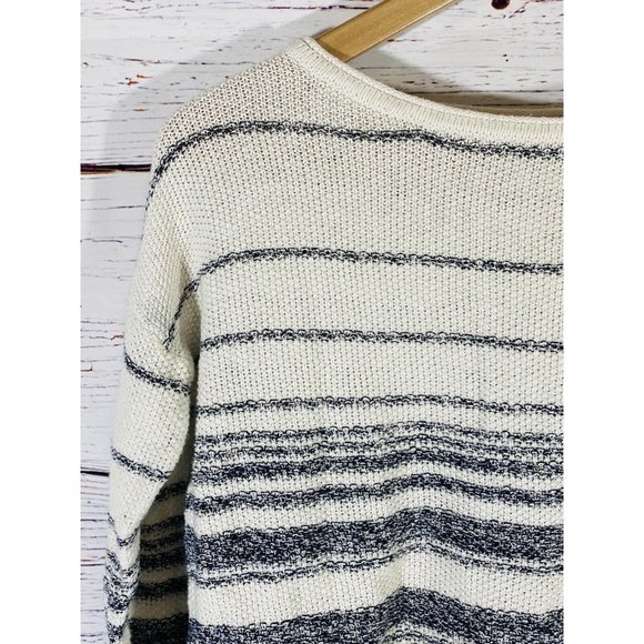 Max Studio Sweater Womens Sz Small Knit Ivory Blue Stripes Nautical Raw Hem - Picture 5 of 12